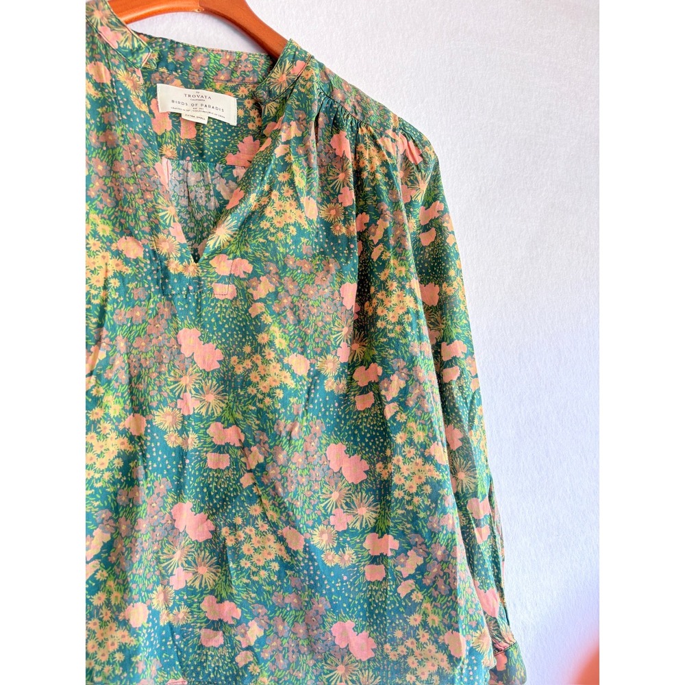 Birds of Paradis by Trovata Bailey Blouse Woodbine Cluster Floral Ramie Cotton - Picture 6 of 7
